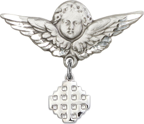 Jerusalem Cross Charm and Angel with Larger Wings Badge Pin