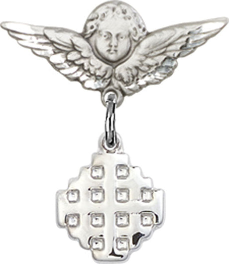 Jerusalem Cross Charm and Angel with Smaller Wings Badge Pin