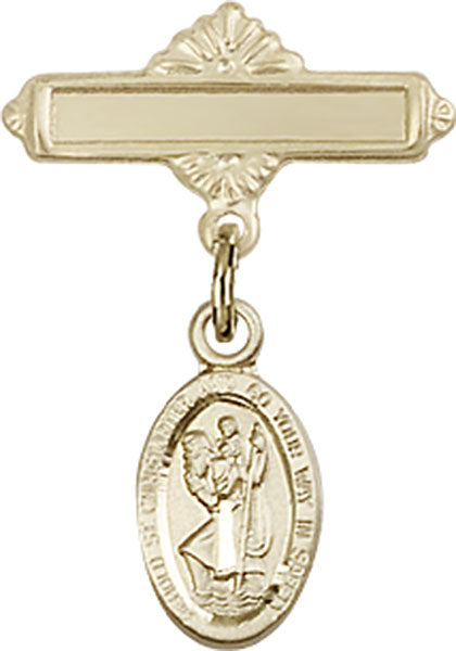 St. Christopher Charm and Polished Engravable Badge Pin