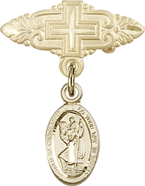 St. Christopher Charm and Badge Pin with Cross
