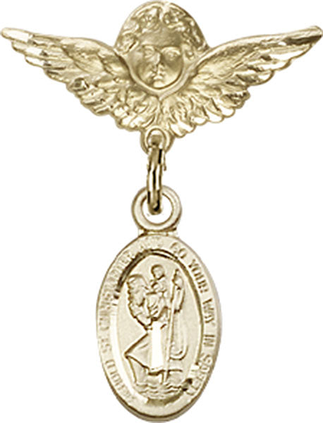 St. Christopher Charm and Angel with Smaller Wings Badge Pin
