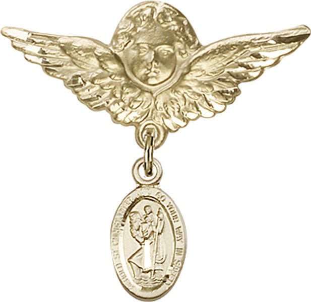St. Christopher Charm and Angel with Larger Wings Badge Pin