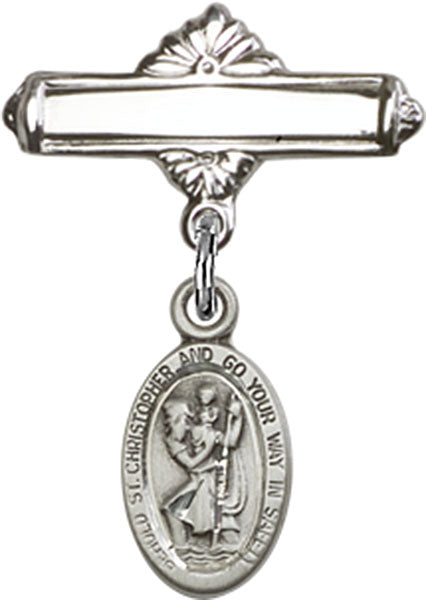 St. Christopher Charm and Polished Engravable Badge Pin