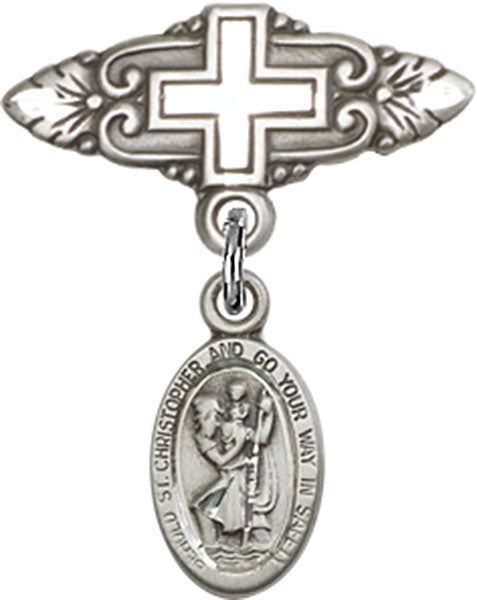 St. Christopher Charm and Badge Pin with Cross
