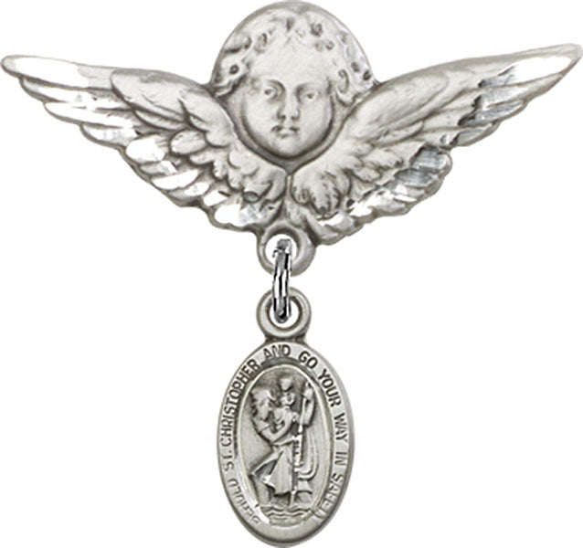 St. Christopher Charm and Angel with Larger Wings Badge Pin