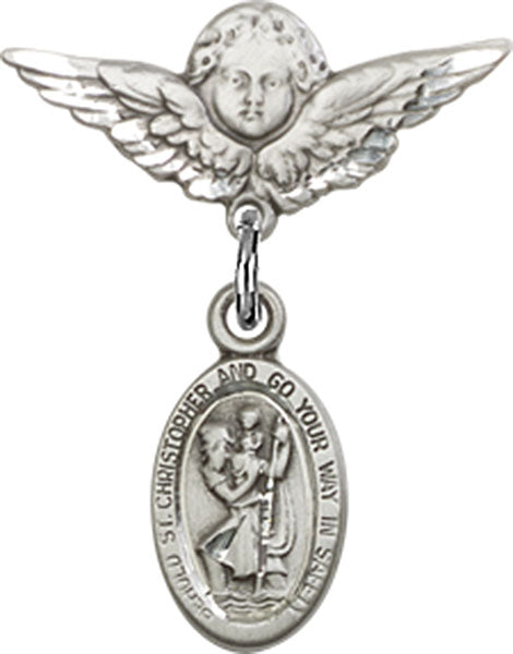 St. Christopher Charm and Angel with Smaller Wings Badge Pin