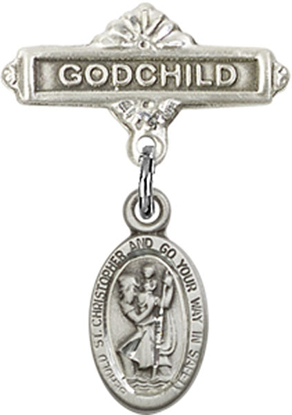 St. Christopher Charm and Godchild Badge Pin
