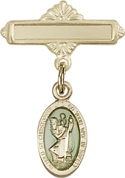 St. Christopher Charm and Polished Engravable Badge Pin