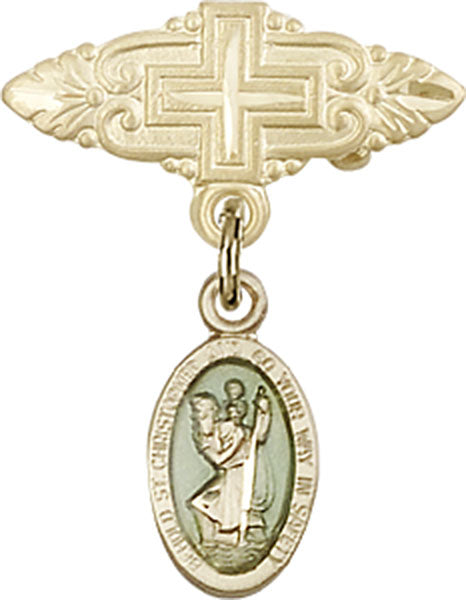 St. Christopher Charm and Badge Pin with Cross