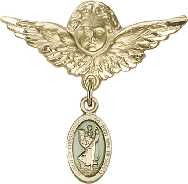 St. Christopher Charm and Angel with Larger Wings Badge Pin