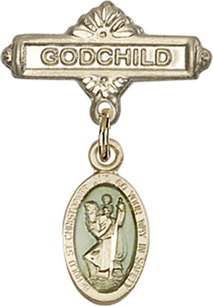 St. Christopher Charm and Godchild Badge Pin