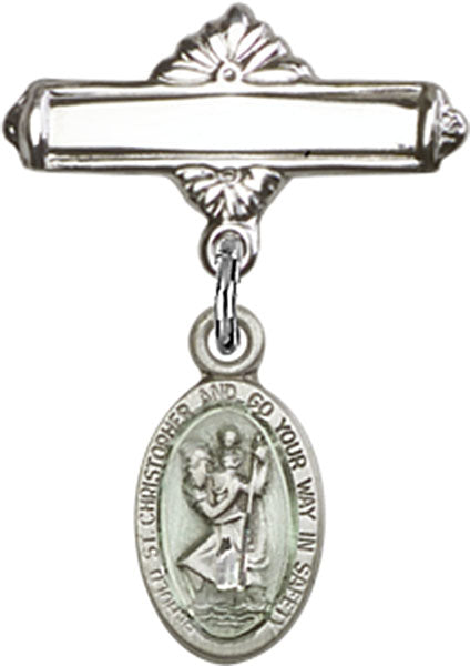 St. Christopher Charm and Polished Engravable Badge Pin