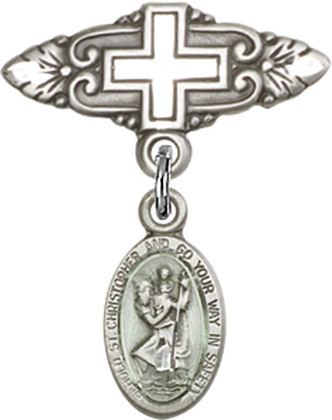 St. Christopher Charm and Badge Pin with Cross