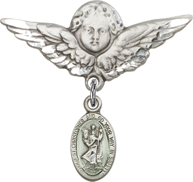 St. Christopher Charm and Angel with Larger Wings Badge Pin