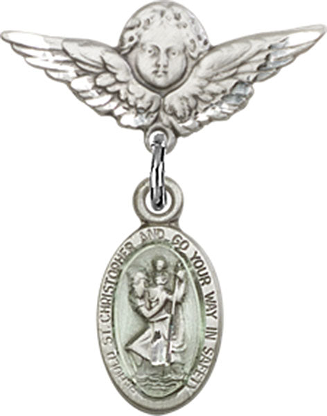 St. Christopher Charm and Angel with Smaller Wings Badge Pin