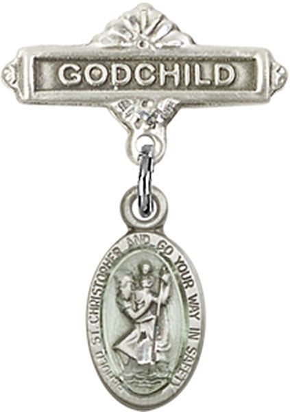 St. Christopher Charm and Godchild Badge Pin