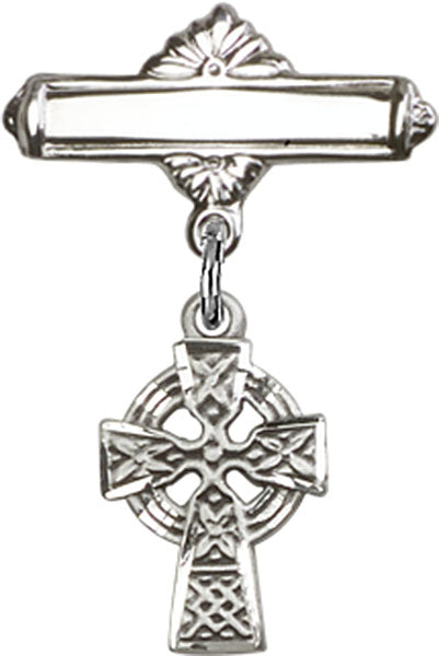 Celtic Cross Charm and Polished Engravable Badge Pin