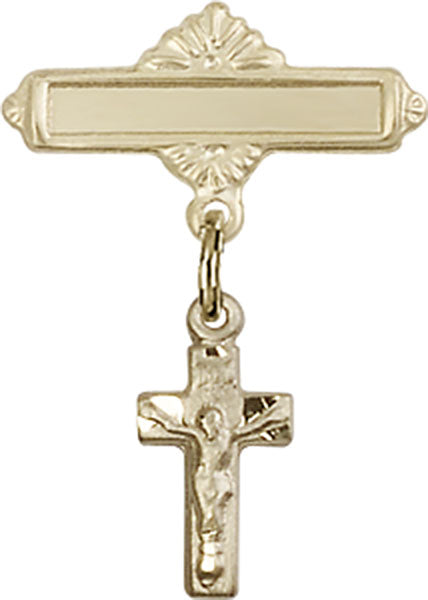 Crucifix Charm and Polished Engravable Badge Pin