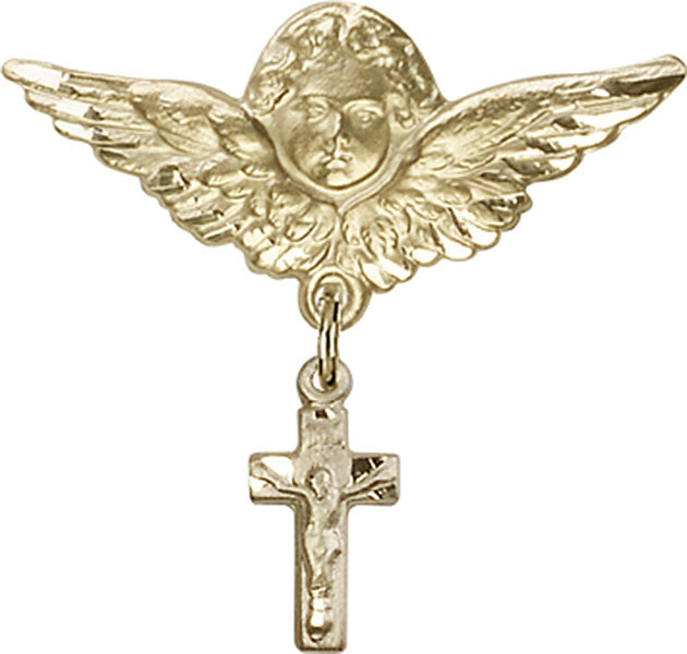 Crucifix Charm and Angel with Larger Wings Badge Pin