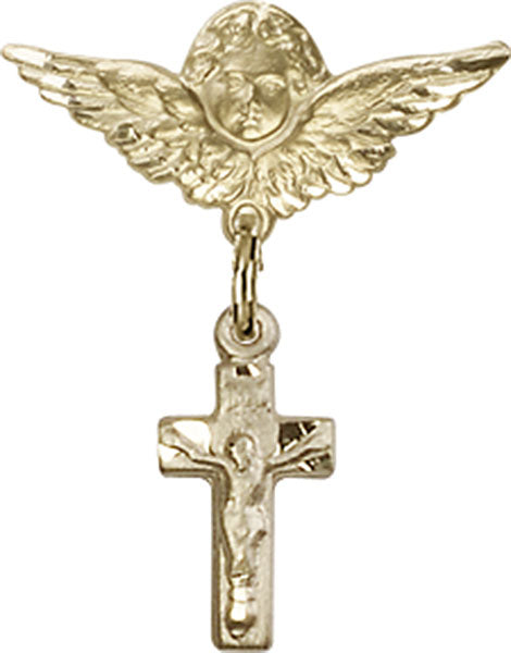 Crucifix Charm and Angel with Smaller Wings Badge Pin