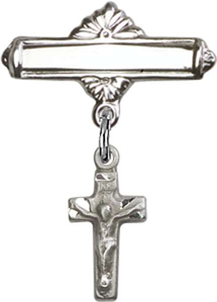 Crucifix Charm and Polished Engravable Badge Pin