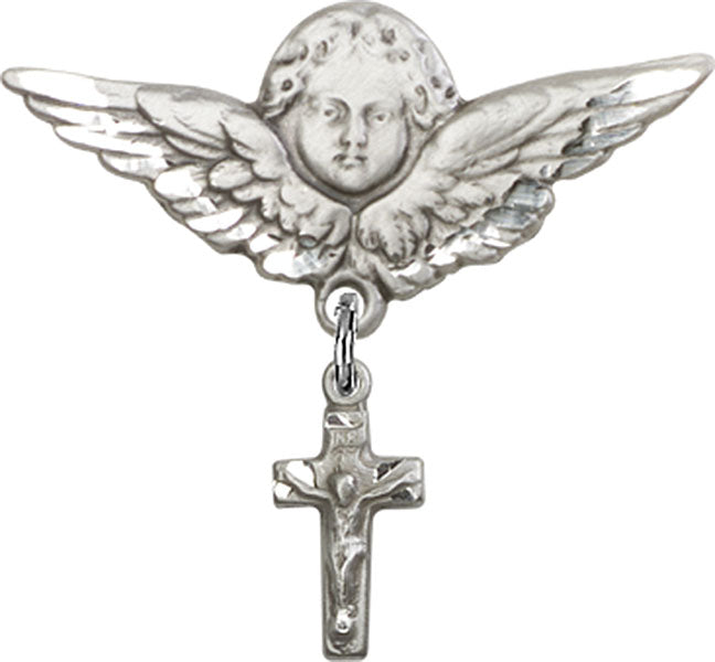 Crucifix Charm and Angel with Larger Wings Badge Pin
