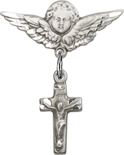 Crucifix Charm and Angel with Smaller Wings Badge Pin