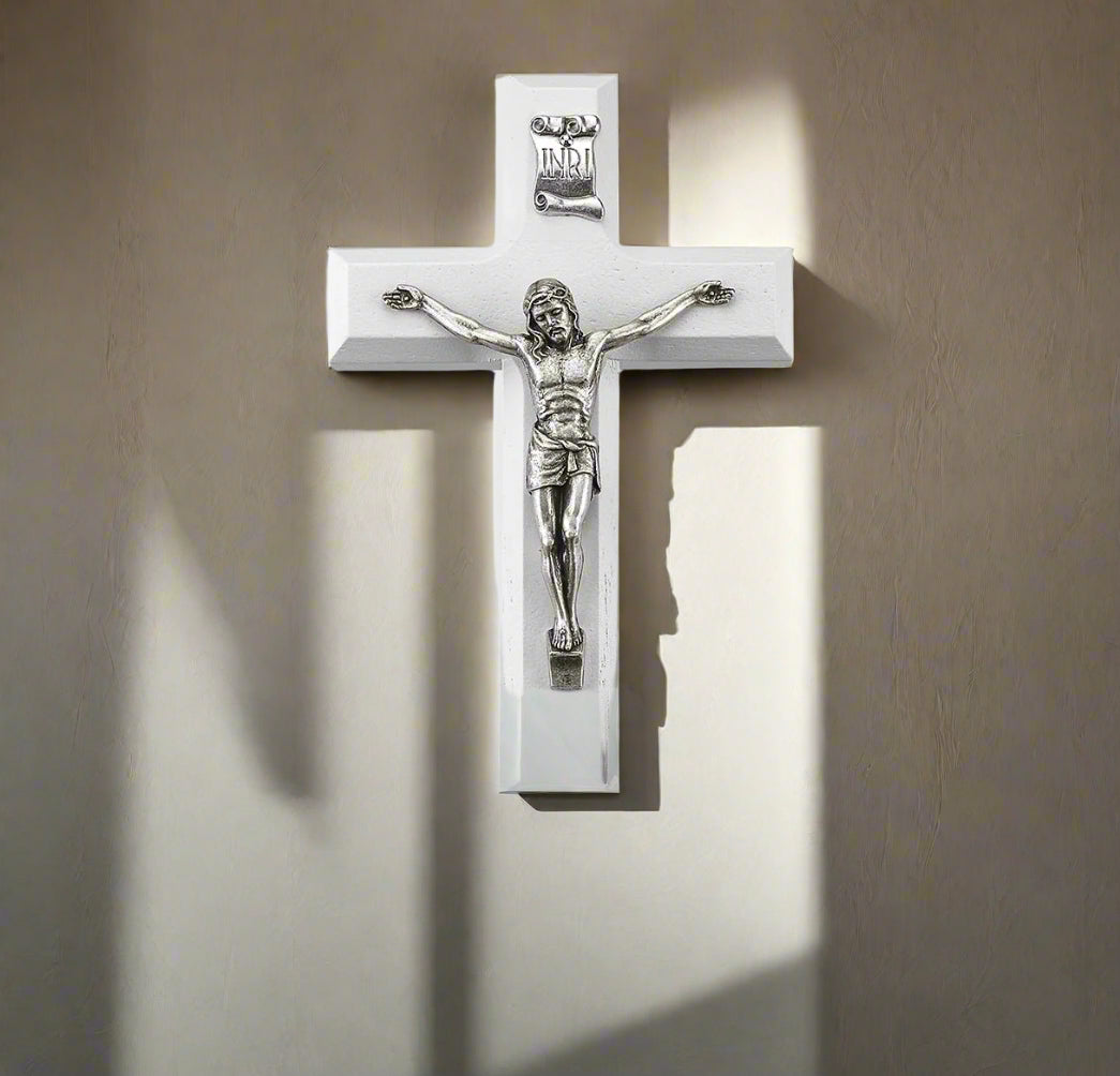 White Wood Crucifix - 7 inch