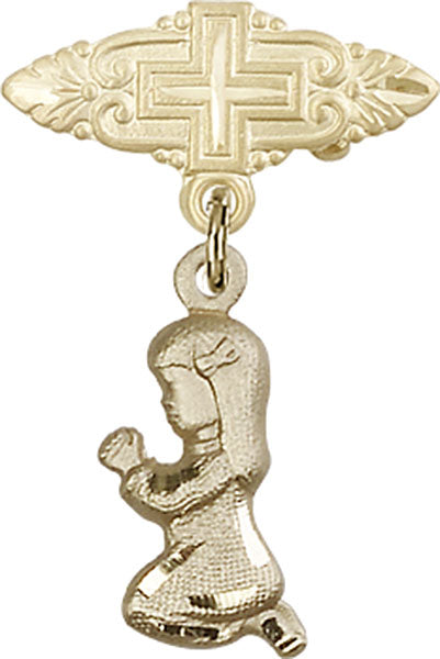 Praying Girl Charm and Badge Pin with Cross
