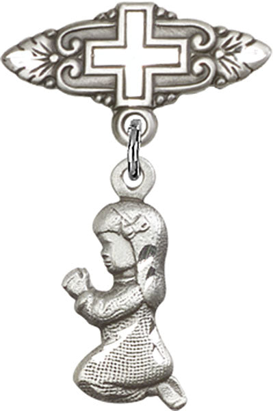 Praying Girl Charm and Badge Pin with Cross
