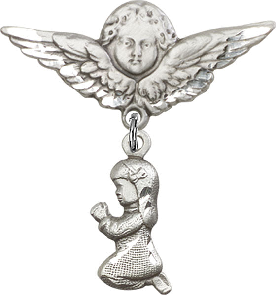 Praying Girl Charm and Angel with Larger Wings Badge Pin