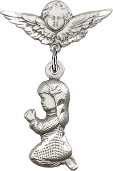 Praying Girl Charm and Angel with Smaller Wings Badge Pin