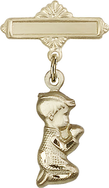 Praying Boy Charm and Polished Engravable Badge Pin