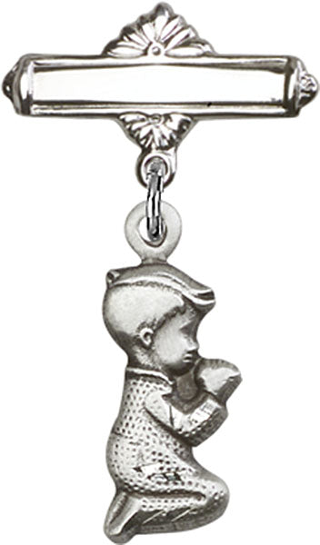 Praying Boy Charm and Polished Engravable Badge Pin