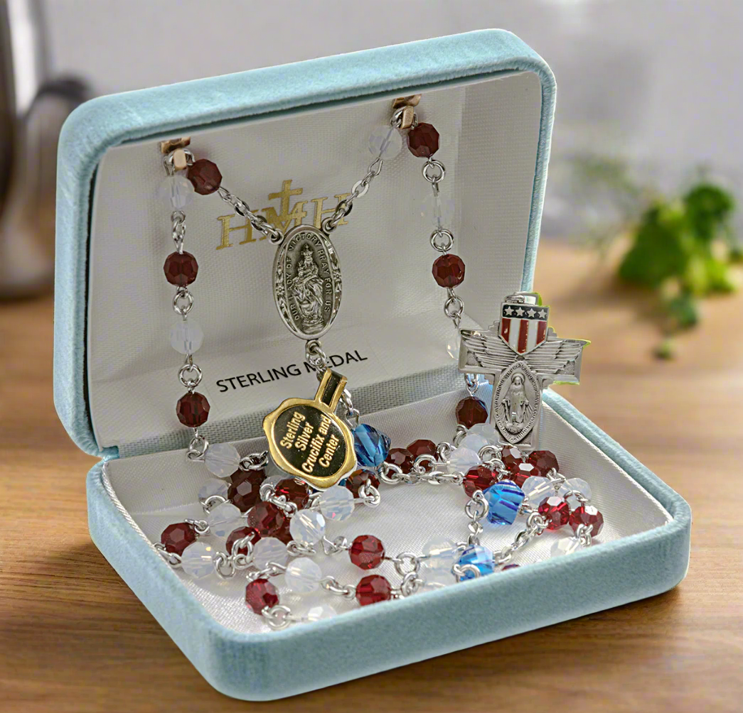 Our Lady of Victory USA Patriotic Rosary with Sterling Silver and Crystal