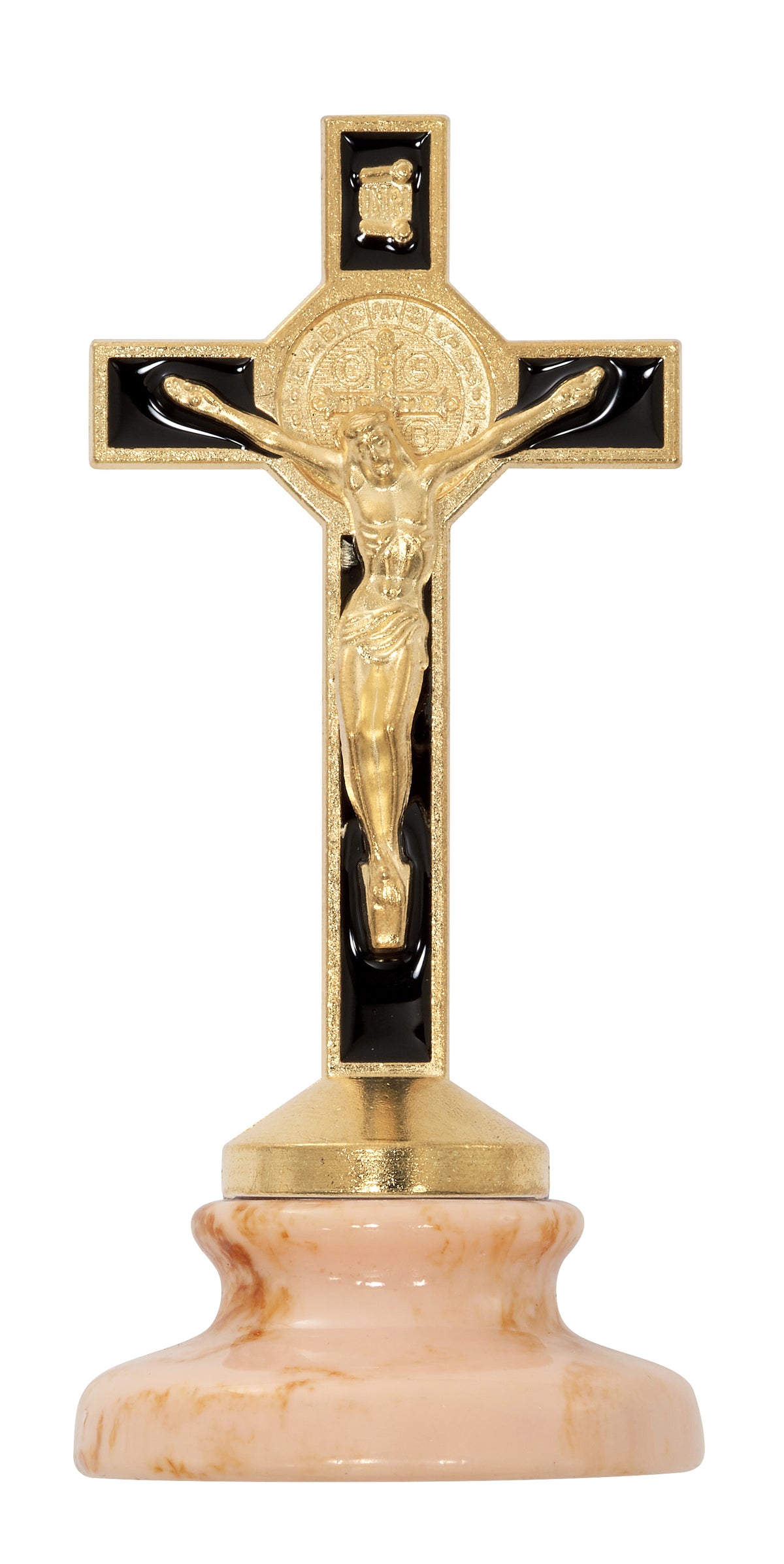 St. Benedict Crucifix on Marble-Look Base
