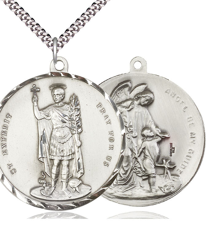 Saint Expedit Guardian Angel Sterling Silver Medal