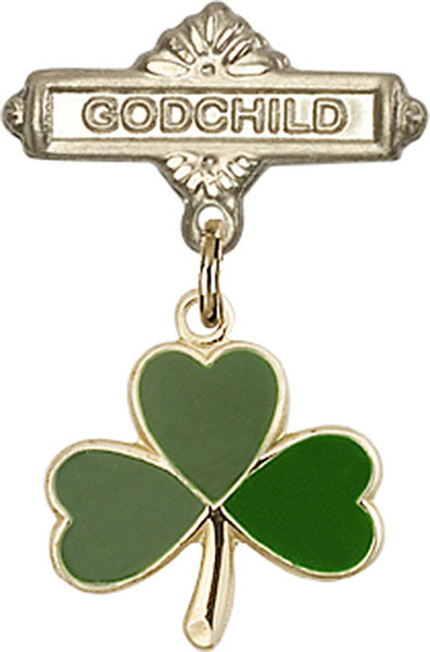 Shamrock Charm and Godchild Badge Pin