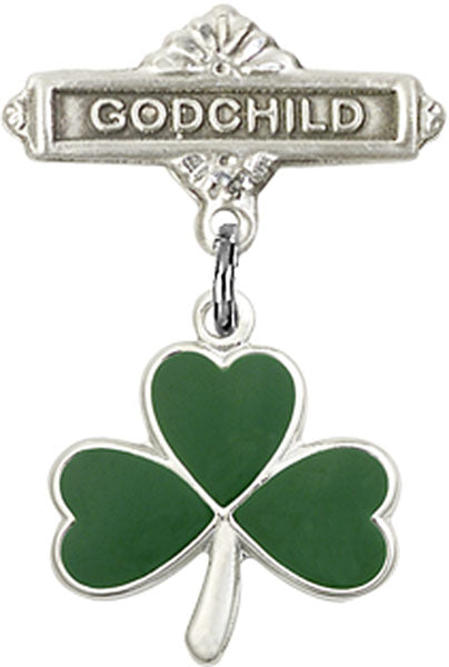 Shamrock Charm and Godchild Badge Pin