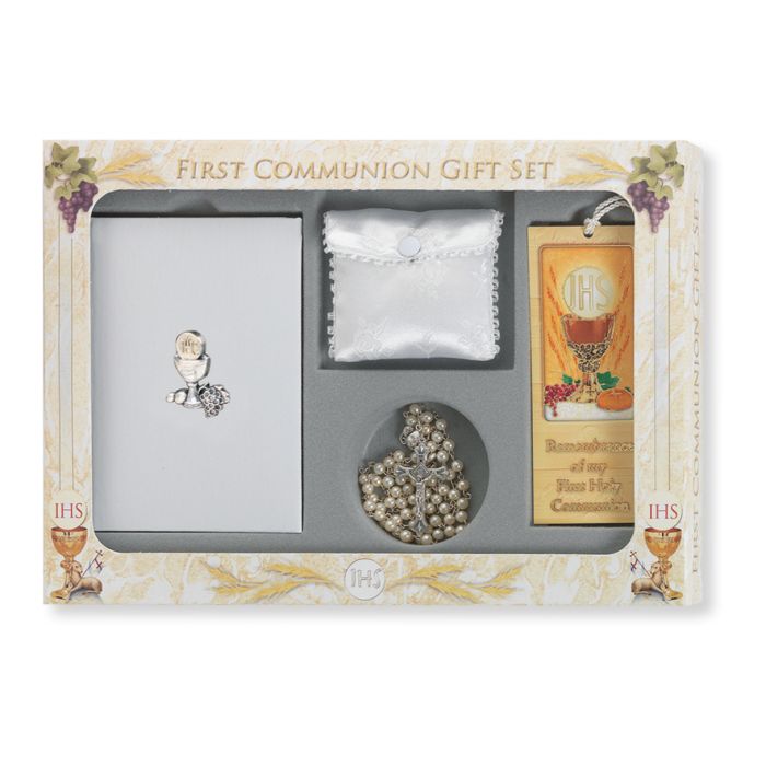 First Communion Deluxe 6 Piece Chalice Pin Gift Set for Girls