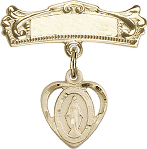 Miraculous Charm and Arched Polished Engravable Badge Pin