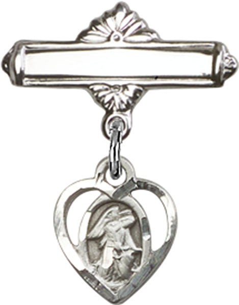 Guardian Angel Charm and Polished Engravable Badge Pin
