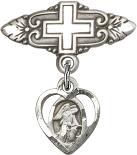 Guardian Angel Charm and Badge Pin with Cross
