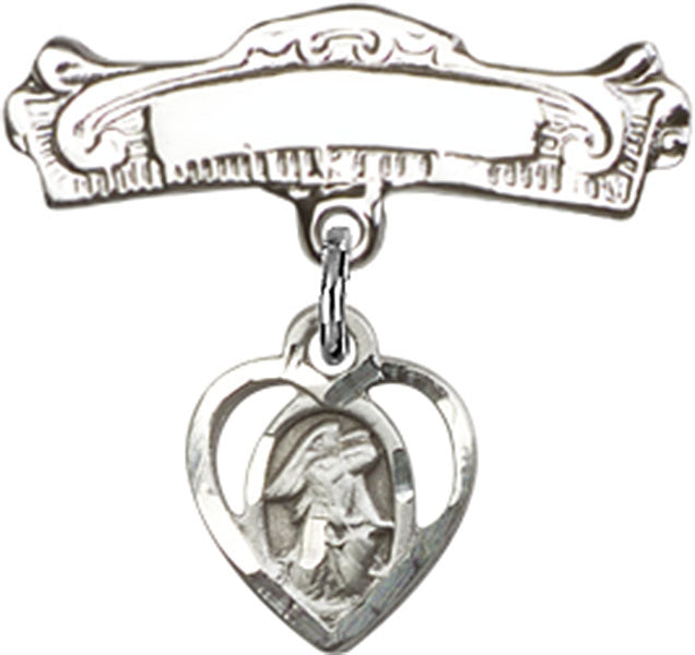 Guardian Angel Charm and Arched Polished Engravable Badge Pin