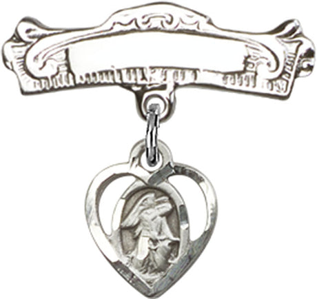 Guardian Angel Charm and Arched Polished Engravable Badge Pin
