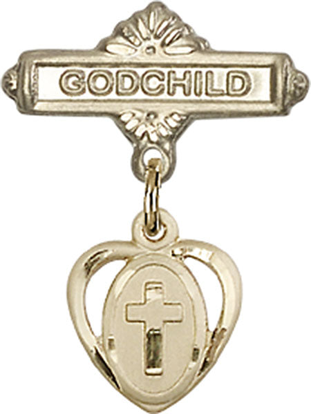 Heart Shaped Cross Charm and Godchild Badge Pin
