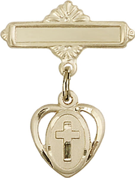 Cross Charm and Polished Engravable Badge Pin