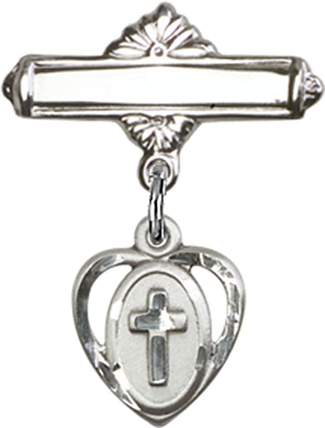 Cross Charm and Polished Engravable Badge Pin