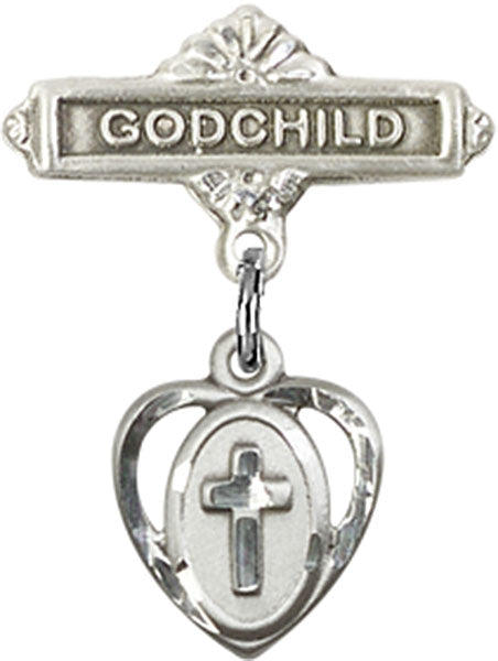 Heart Shaped Cross Charm and Godchild Badge Pin