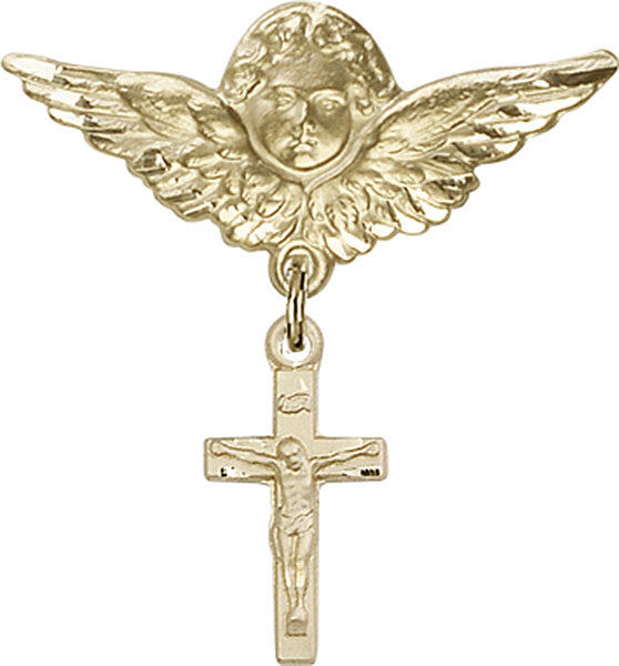 Crucifix Charm and Angel with Larger Wings Badge Pin